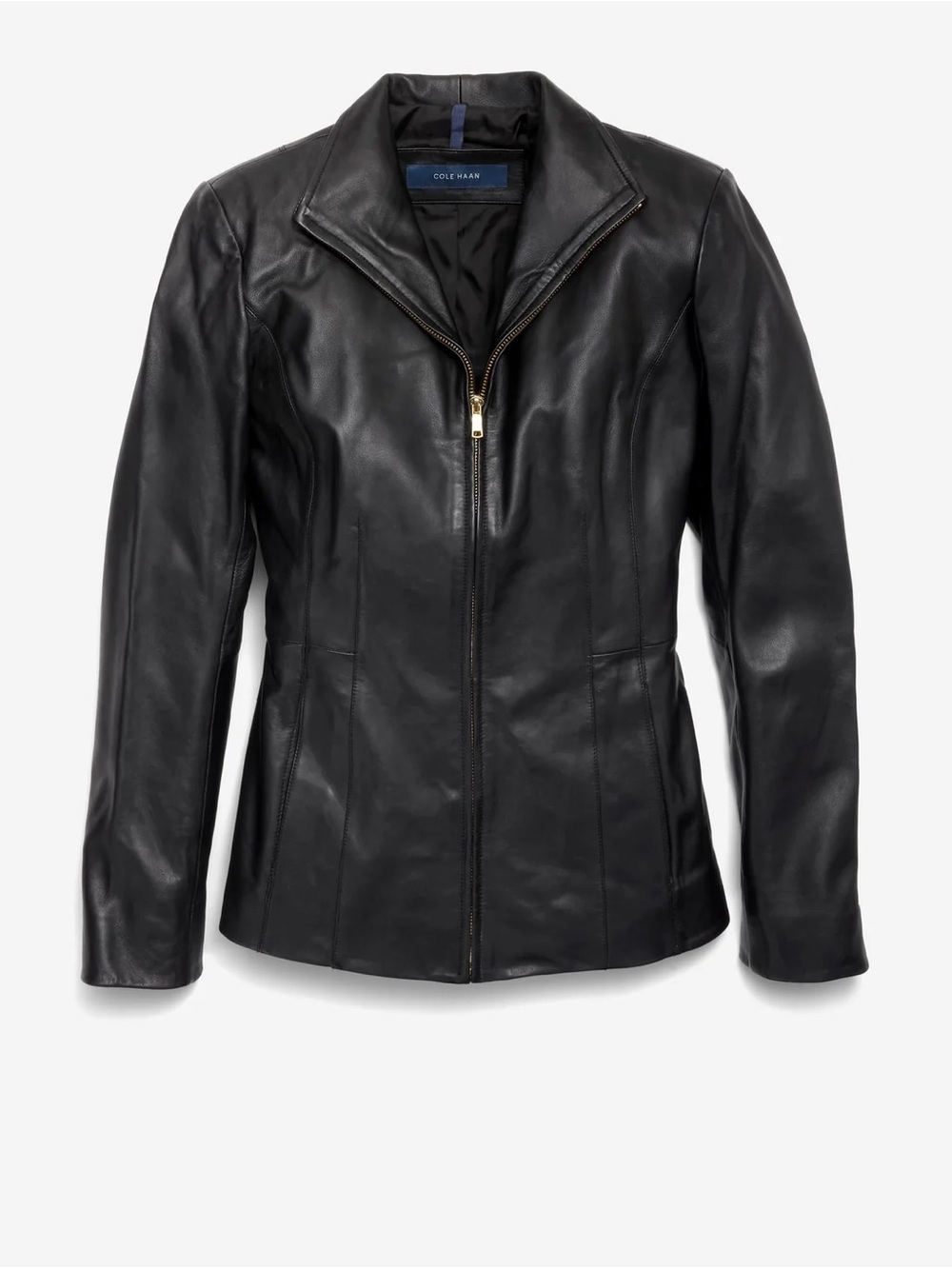 Cole Haan Black Lambskin Leather Wing Collar Jacket Size L